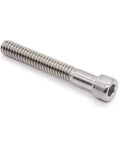 Kickass Set Of 20 Heavy Duty 1/4-20 By 3 Inch Socket Head Cap Screws Featuring Allen Hex Drive Crafted From Rock Solid 18/8 Stainless Steel 304 With Partial Thread And Coarse Thread Specs, close-up of a single socket screw showing hex drive and threading.