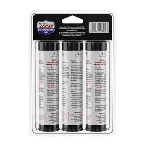 Back view of All Purpose Grease Combo Pack with Red N Tacky 3 oz and two Xtra HD 3 oz tubes for auto and equipment maintenance.