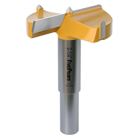 Top Shelf Forstner Drill Bit With 1/2 Inch Shank And 2-1/4 Inch Cutting Diameter featuring heavy duty carbide tip for woodworking.