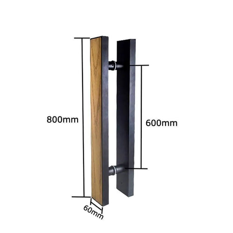 Matte Black Glass Door Handle Set Built Tough With Aluminum Alloy And Solid Wood For Smooth Push Pull Action On Glass Wood And Metal Doors Six Size Options 800 By 600 By 60 Mm, side view with dimensions