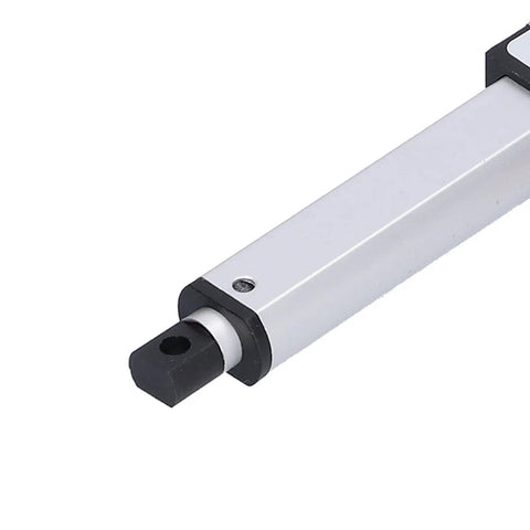 Close-up of aluminum housing of Tiny But Mighty 2 Inch Stroke Micro Linear Actuator 12V DC 20N Load 1.2 Inches Per Second Travel Speed