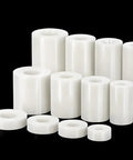 Ten Piece White Nylon Spacer Bracket Kit With Non Conductive PA66 Gaskets, 16mm And 18mm Outer Diameters, 10mm And 12mm Inner Diameters, 2mm Length, The Go To Spacer Set For Electrical, Automotive, And DIY Projects, white PA66 spacers