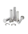 Solid 2 Pack M16 Stainless Steel Flat Head Dowel Pins For Industrial Gear Alignment And Machine Bearing Sets With Circlips Built In, showing dowel pins and circlips.