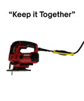 A red power tool with a Three Pack Universal Cord Clamp Extension Cord Safety Connector Cover And Outdoor Cord Holder attached to the cord.