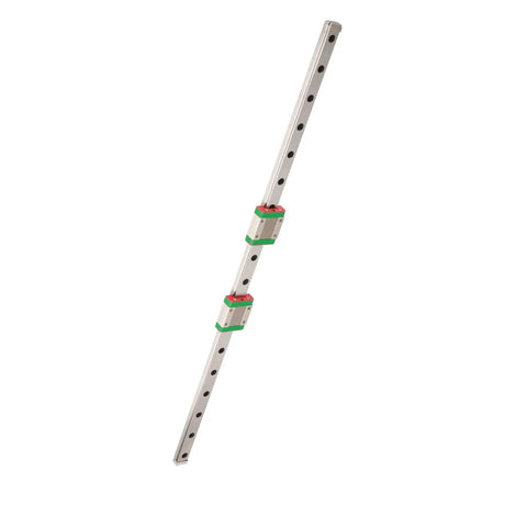 MGN12 Miniature Linear Rail Guide Set 450mm Long By 12mm Wide With Two MGN12B Slide Blocks angled view