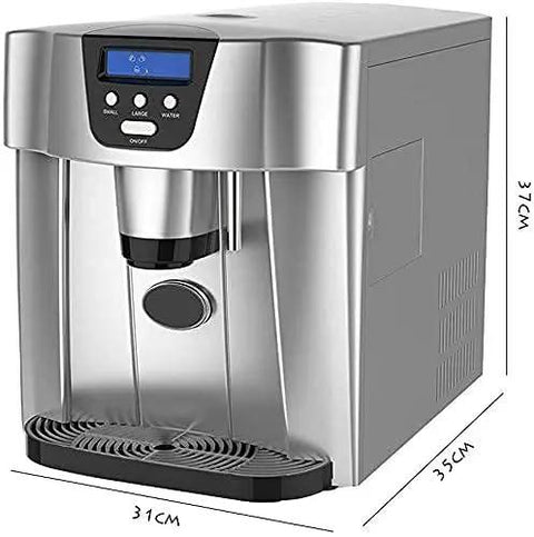 Countertop Ice Maker Machine With One Button Operation And Rapid Fast Ice Production Portable Kitchen Appliance For Home Use Easy Auto Or Manual Water Fill No Sweat Chill Essential showing dimensions and front view.
