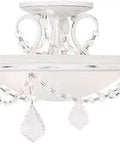 Chesterfield Pennington Two Light Ceiling Mount in antique white finish with crystal accents and alabaster glass for hallways.