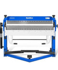 Front view of 50 Inch Foot Clamp Pan And Box Brake For Sheet Metal Folding, Heavy Duty Industrial Metal Bender, hands-free foot pedal clamping.