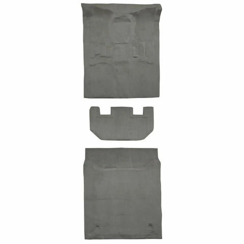 Chevrolet Suburban 1500 Complete Interior Floor Carpet Ebony Cutpile With Second Row Seat Mount Cover Easy Drop In Install And Rock Solid Construction For 2007 To 2014 SUVs, gray carpet pieces displayed.