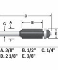 Diagram of Carbide Tipped 2 Flute Flush Trim Bit, 3/8 In Shank By 1/2 In Cutting Diameter with dimensions labeled