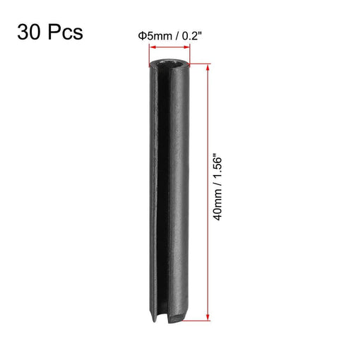 Slotted Spring Pin Set 5mm By 40mm Plain Finish 65Mn Roll Assortment Kit 30 Pieces For Machinery Repair And Equipment Maintenance