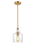 Sleek Modern Brass Glass Kitchen Pendant Light With Rod-Hung Design, Gold Finish One-Light Fixture, Hand-Blown Glass Shade, ETL Listed