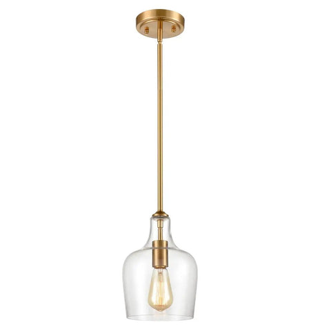 Sleek Modern Brass Glass Kitchen Pendant Light With Rod-Hung Design, Gold Finish One-Light Fixture, Hand-Blown Glass Shade, ETL Listed