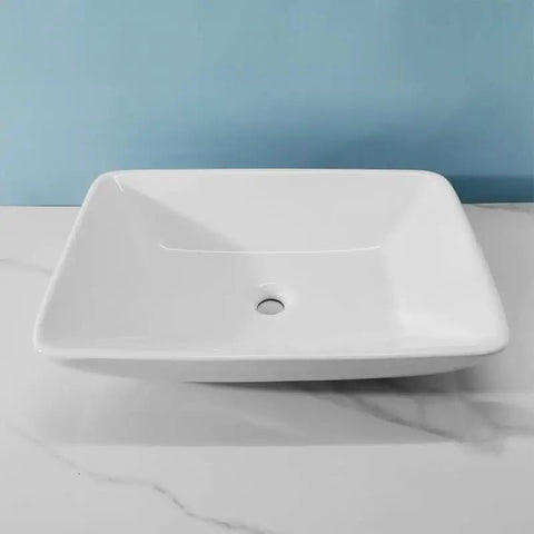 USZWBY Vessel Sinks Modern Minimalist Art Wash Basin Household Large Size Ceramic Above Counter Square Outdoor Bathroom Bowl Sink, top view.