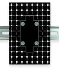 Rack Ready DIN Rail Universal Mounting Plate 4 Inch By 6 Inch With 68 Pre Drilled Holes Clips Onto 35 mm Rail Steel Bracket RoHS Compliant