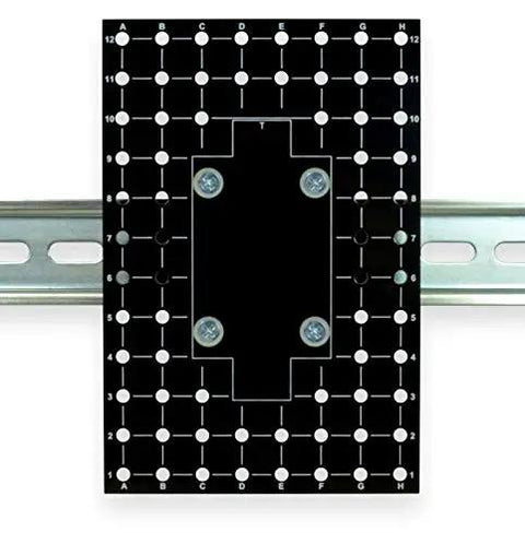 Rack Ready DIN Rail Universal Mounting Plate 4 Inch By 6 Inch With 68 Pre Drilled Holes Clips Onto 35 mm Rail Steel Bracket RoHS Compliant