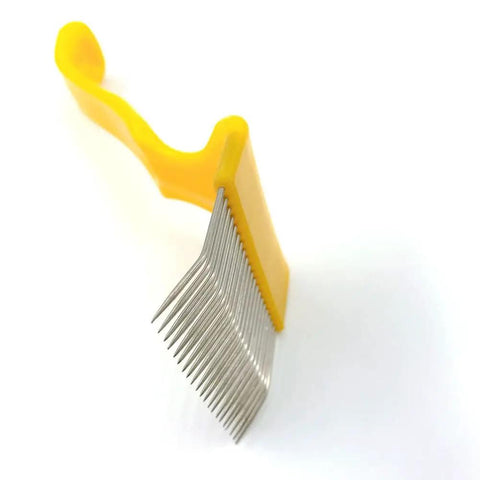 Pro Grade Beekeeping Uncapping Fork With 21 Tines, Stainless Steel Hive Tool for Opening Honey Comb, Yellow Curved Handle
