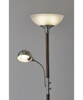 Lexington 71 Inch Two Light Floor Lamp in Walnut Finish With Up Lighting Alabaster Glass Dome Shade and Adjustable Reading Light