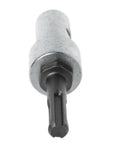 Close-up of Beefy Round Shank Drill Bit Adapter With 2 Slot Design For Quick Bit Swaps And Smooth Earth Auger Runs Steel Build For Long Lasting Durability