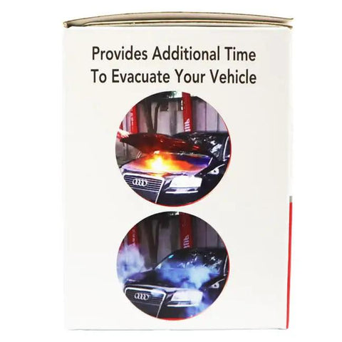 Multi Purpose Vehicle Fire Extinguisher Keep Your Rig Locked Down With This Compact Emergency Flame Suppressor built for engine flare ups on packaging.