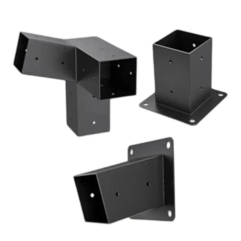 Heavy Duty Slanted Roof Pergola Brackets for 4x4 Posts Wall Mount Steel Support Kit 3 Way Unidirectional Configuration