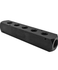 Aluminum Rectangle Pneumatic Manifold With Two Inlets And Five Outlets, Black Anodized Finish, Heavy Duty Air Distribution Block