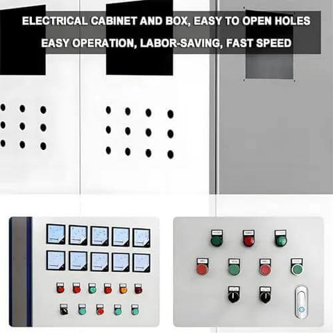 Electrical cabinet with punched holes made by Rechargeable Hydraulic Hole Punch Kit With 80KN Power 6 Die Set for fast, clean installs.