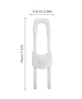 6 Piece White Childproof Cabinet Locks For Babies Easy Install No Drill Plastic Safety Locks shown with dimensions