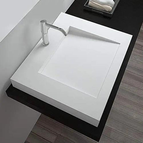 Fresh Modern White Vessel Sink Built Tough From Premium Engineered Stone For A Top Tier Bathroom Remodel With Seamless Over Counter Design And Stain Resistant Finish That Really Slaps Without Included Faucet, 23.6x19.7in.