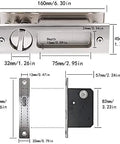 6.3 Inch Silver Invisible Recessed Handle Latch with Keys for Interior Pocket Door Lock and Sliding Barn Door Lock with dimensions