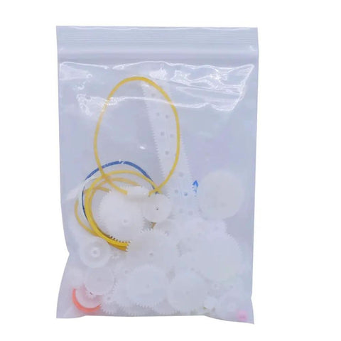 Bag of 75 Pcs Mixed Plastic Gear Kit With Rack, Pulley, Belt, Worm Gear, Single and Double Gears, 8 to 56 Teeth for DIY projects