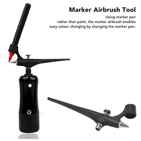 Slick Portable Marker Airbrush Sprayer Kit For Smooth Coloring And Hassle Free Paint Swapping With Fine Mist Coverage And Universal Adapter Connector For Top Tier Model Crafting Gear in black with a marker pen.