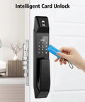 Premium Heavy Duty Smart Fingerprint Door Lock Featuring Slick Electronic Keyless Access And Waterproof Zinc Alloy Construction For Effortless Home Security used with smart card.