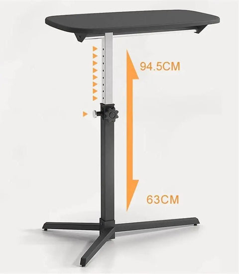 Hassle Free Stainless Steel Mobile Standing Desk With Multifunctional Computer Table Setup, height adjustment from 63 to 94.5 cm.
