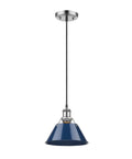 Small Pendant Light With Navy Shade In Pewter, 7 Inch Industrial Pendant Fixture, ceiling hanging light in vintage style.