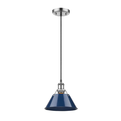 Small Pendant Light With Navy Shade In Pewter, 7 Inch Industrial Pendant Fixture, ceiling hanging light in vintage style.