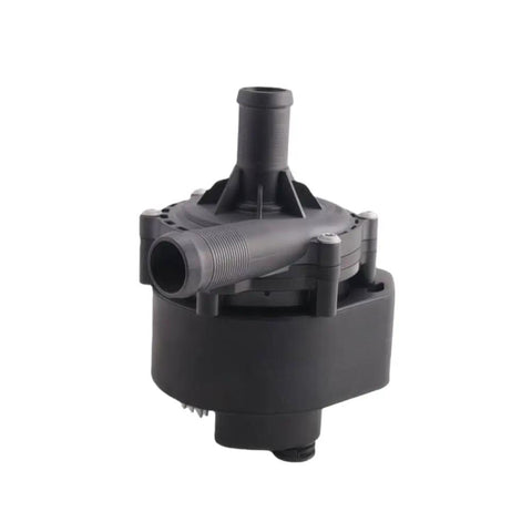 Top Shelf Electric Water Pump Replacement For Tesla Model S And Model X Auxiliary Coolant Pump 106747300H side view showing inlet and outlet.