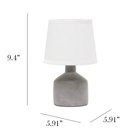 Gray Concrete Table Lamp With White Fabric Shade, Sleek Minimalist Nightstand Light For Living Room Or Desk, front view