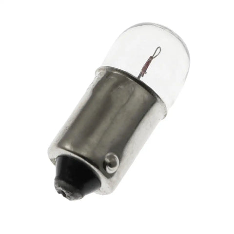 Close-up of a single 12V 0.11A 2W incandescent bulb with mini bayonet B10 base for DIY electronics and lab projects, warm white DC lighting.