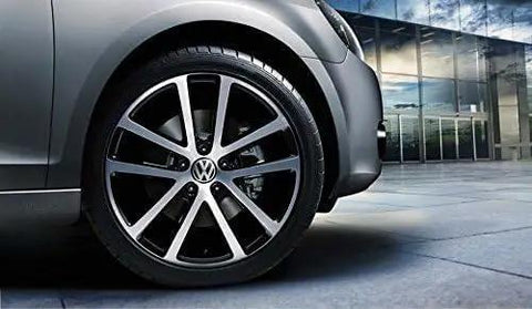 Close-up of Volkswagen wheel with Center Cap For Volkswagen Wheels 3B7-601-171-XRW OEM Replacement Hub Cap Direct Fit Authentic VW Style