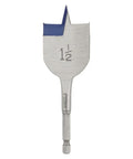 Speedbor Spade Wood Drill Bit 1-1/2 Inch By 4 Inch For Impact Drivers With 1/4 Inch Shank Parabolic Scoop And Blue Groove And Chamfered Edges