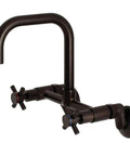 Oil Rubbed Bronze 8-Inch Adjustable Center Wall Mount Kitchen Faucet with Solid Brass, Drip-Free Ceramic Disc, 1.8 GPM Flow