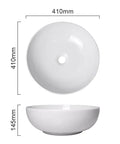 USZWBY Vessel Sinks Modern Simple Round Sink Home Bathroom Above Counter Basin 410mm white ceramic bowl top view