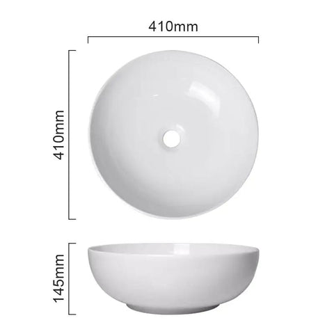 USZWBY Vessel Sinks Modern Simple Round Sink Home Bathroom Above Counter Basin 410mm white ceramic bowl top view