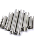 Must Have 304 Stainless Steel M3 And M4 Slotted Spring Pin Set Kit With 200 Pieces close-up, featuring chamfered ends