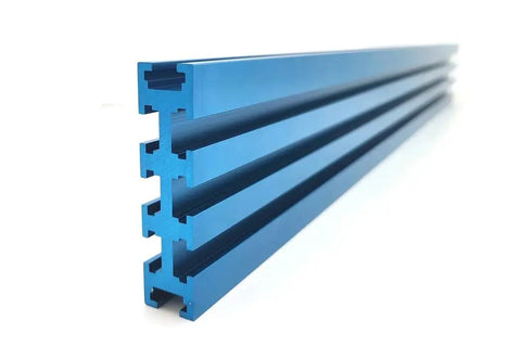 Heavy Duty Aluminum Universal T Track Three Inches By Three Quarter Inches By Thirty Six Inches For Bandsaw Fence Router Table Fence Drill Press Fence And DIYer Friendly Jig Building In The Shop, showing extruded aluminum with T-slots.