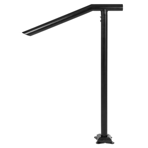 Rock Solid Floor Mounted Stair Handrail For 2 To 3 Steps And 36 Inch Wide Iron Step Railing with smooth curve grip, matte black finish.