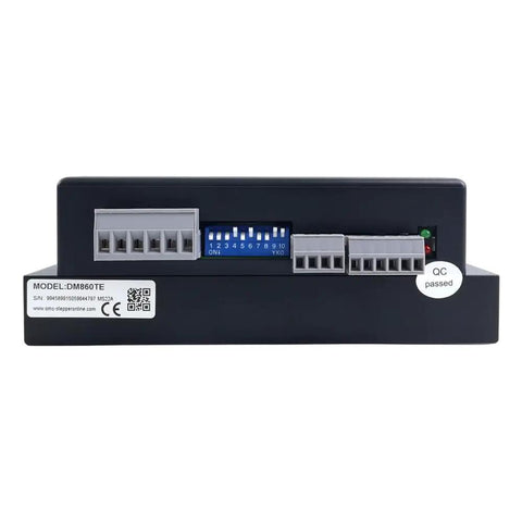 Back view of TE Series Digital Stepper Driver for Nema 34 motors, showing connectors and switches, 2.4-7.2A, 20-80VAC, 30-100VDC