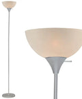 Dope Silver Torchiere Floor Lamp With White Opal Shade Modern Standing Fixture For Living Room Bedroom Or Office 72 Inch Tall E26 Base Compatible Soft Easy On The Eyes Lighting
