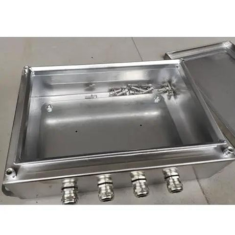 Interior of Weatherproof 304 Stainless Steel Junction Box Wall Mounted Outdoor Enclosure with 3 Cable Glands